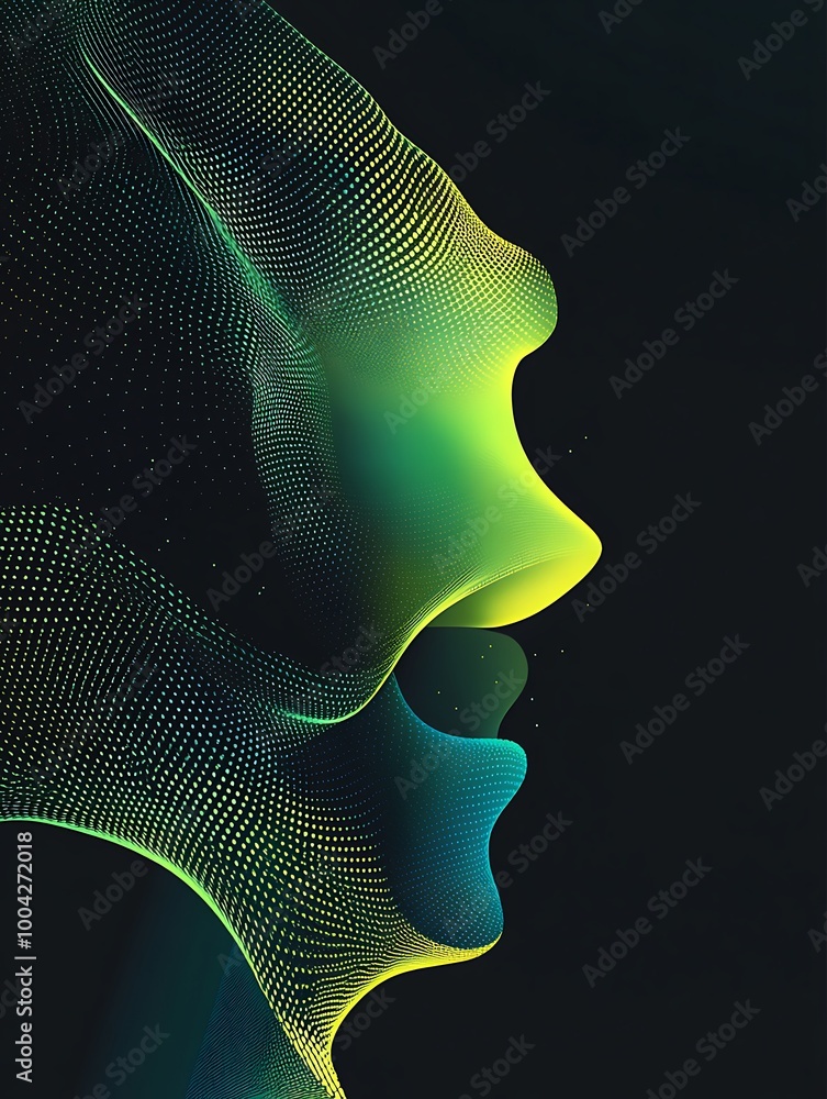 Poster abstract design featuring flowing lines and vibrant colors representing a dynamic face profile on a 
