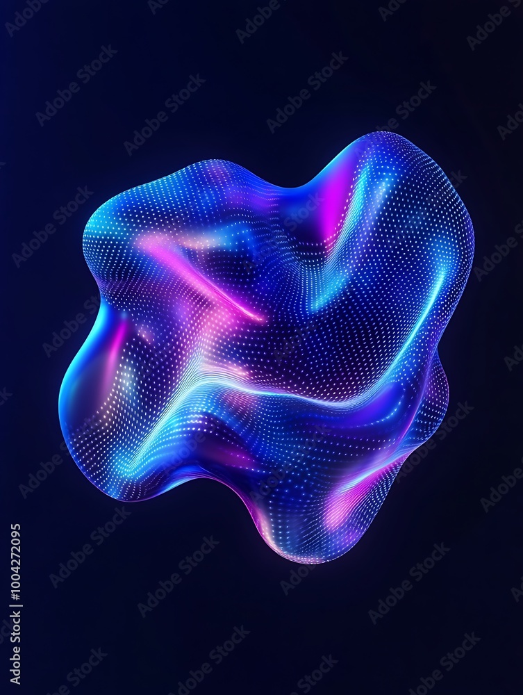 Poster abstract design of a colorful geometric shape with glowing lights on a dark background. a minimalist