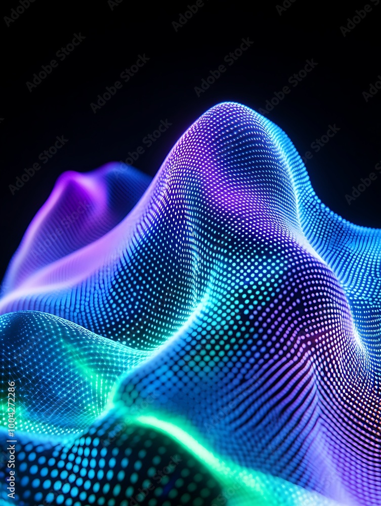 Aufkleber abstract digital art depicting colorful wave patterns with a glowing effect on a black background. a