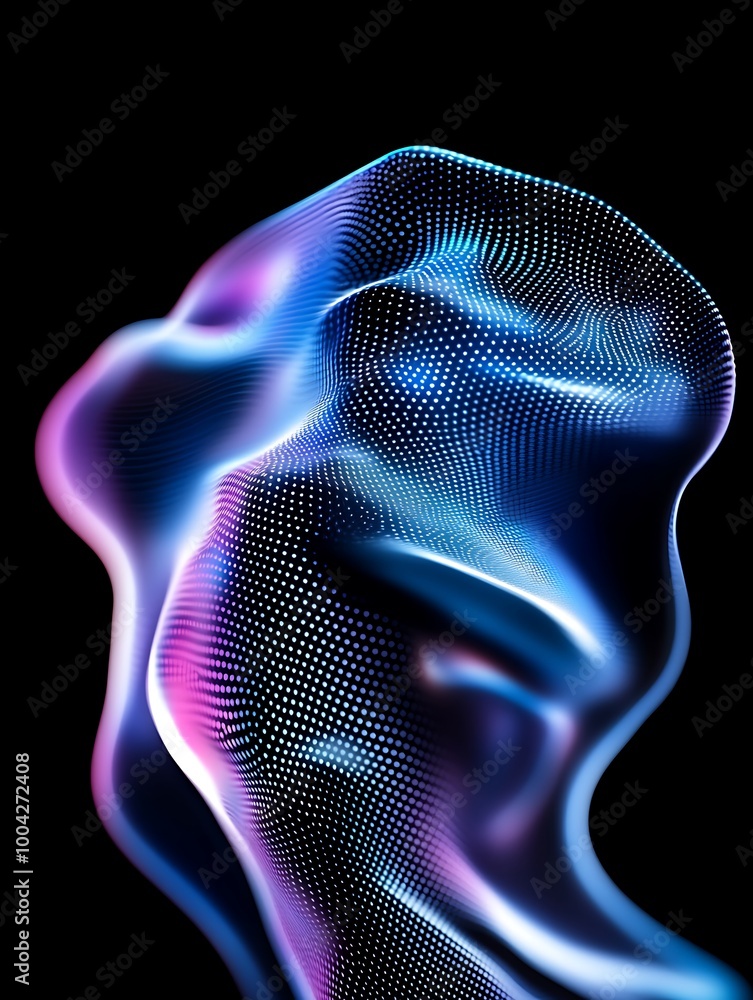 Poster abstract digital art displaying flowing shapes and vibrant colors against a dark background. a minim
