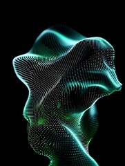 Abstract digital art featuring flowing green and black shapes with a mesmerizing texture. A minimalist poster in metallic and chrome gradient style.