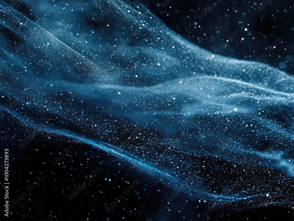 Poster the image captures the vastness of space, featuring wispy clouds of gas and dust illuminated by dist