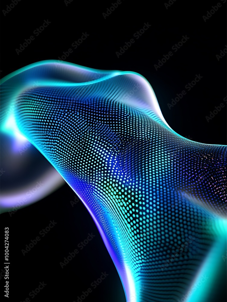 Poster abstract digital design featuring flowing shapes and vibrant colors against a dark background. a min