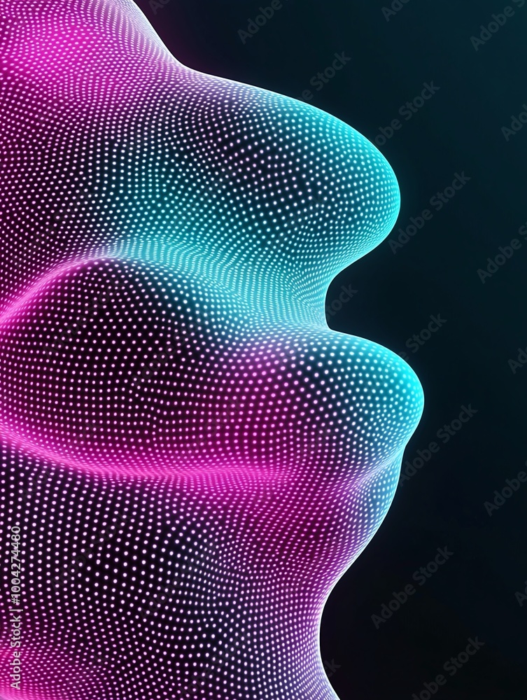Poster abstract digital illustration of a face characterized by vibrant colors and dots, creating a unique 