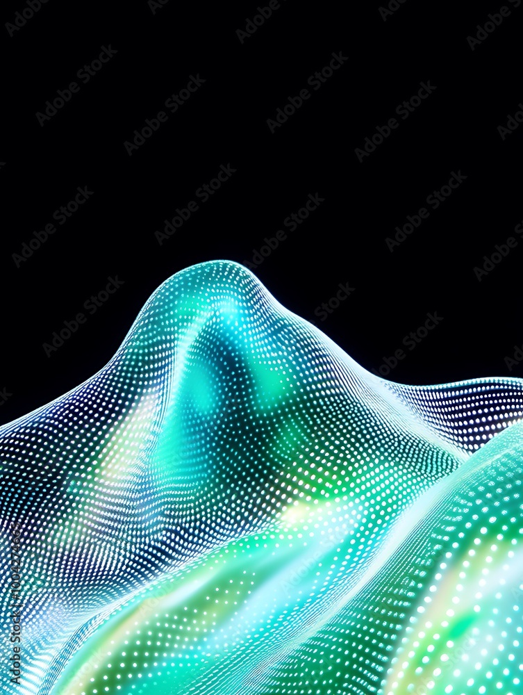 Poster abstract digital landscape with vibrant colors and dotted patterns against a dark background. a mini