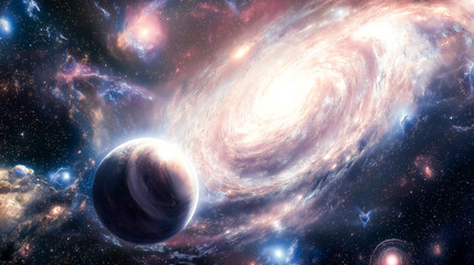 Mystical Planet in a Purple Nebula