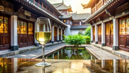 Photography of Chinese white wine in a traditional courtyard setting