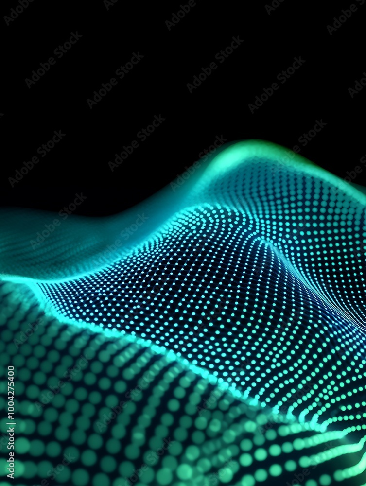 Aufkleber abstract digital wave, glowing dots on a dark background, creating a futuristic and technological at