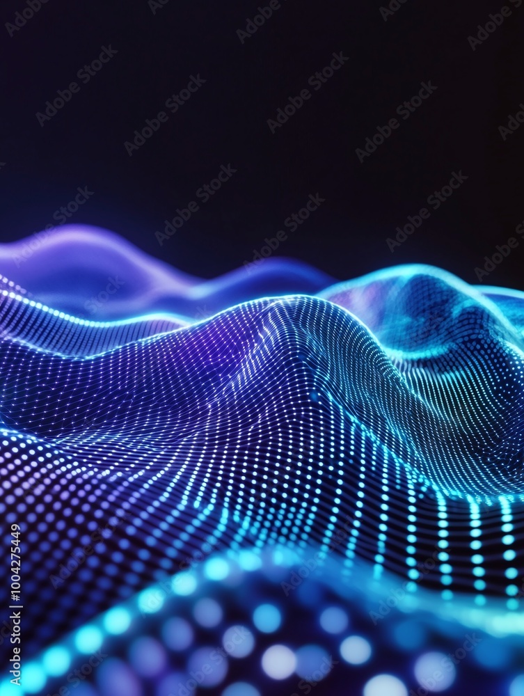 Aufkleber abstract digital wave design with glowing dots on a dark background, creating a futuristic look. a m