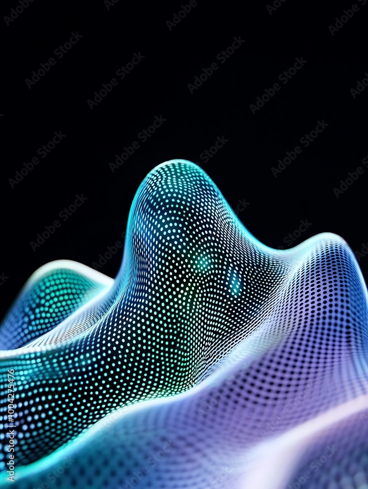 Poster abstract digital wave design with vibrant colors on a black background, representing motion and tech