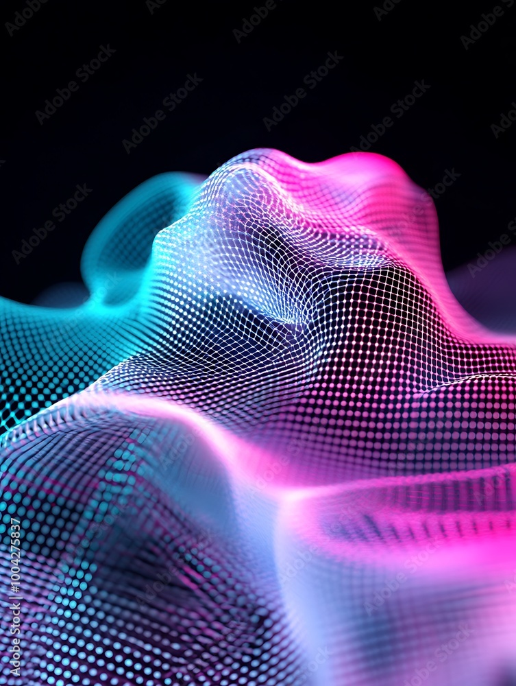Poster abstract digital wave illustration with vibrant colors and smooth gradients, creating a sense of mov