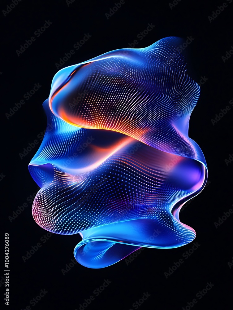 Poster abstract digital wave in vibrant blue and orange colors, creating an artistic visual effect against 