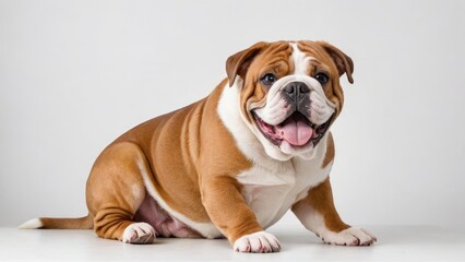 Fototapeta premium Portrait of Red english bulldog on grey background
