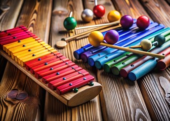 Naklejka premium Elegant claves instrument resting on a rustic wooden table, perfect for music and percussion themes