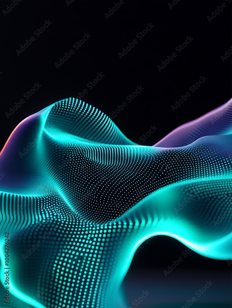 Poster abstract digital wave pattern in vibrant colors on a black background. a minimalist poster in metall