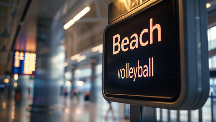 word "BEACH VOLLEYBALL" in big letters on a display at the airport