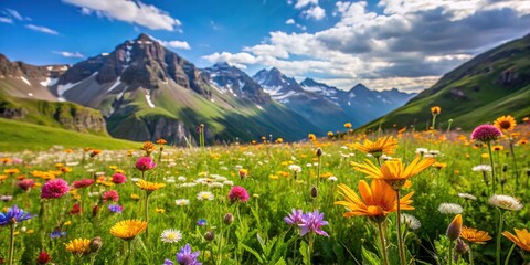 Fototapeta premium Picturesque meadow flowers in high mountains