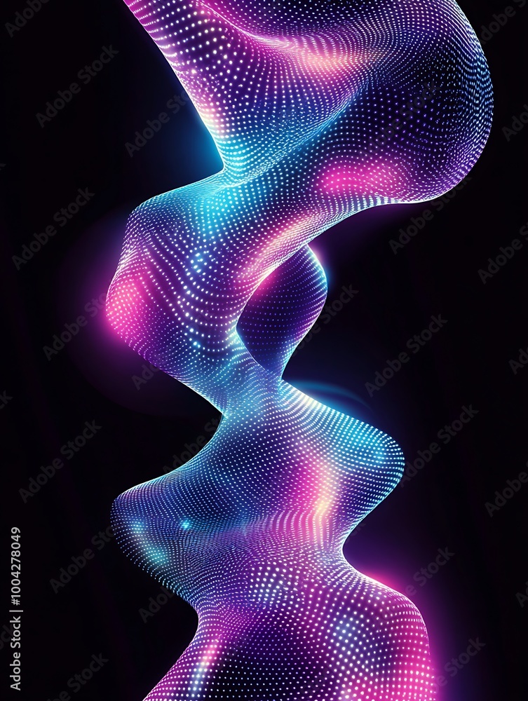 Poster abstract digital wave with vibrant colors, creating a dynamic visual effect against a dark backgroun