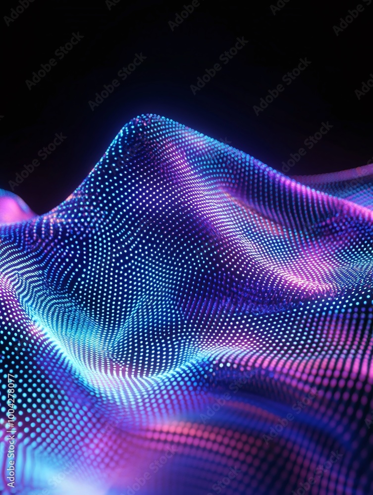 Poster abstract digital wave with vibrant colors on a black background, creating a mesmerizing visual effec