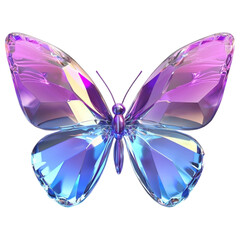 Colorful crystal butterfly sculpture isolated on transparent background.

