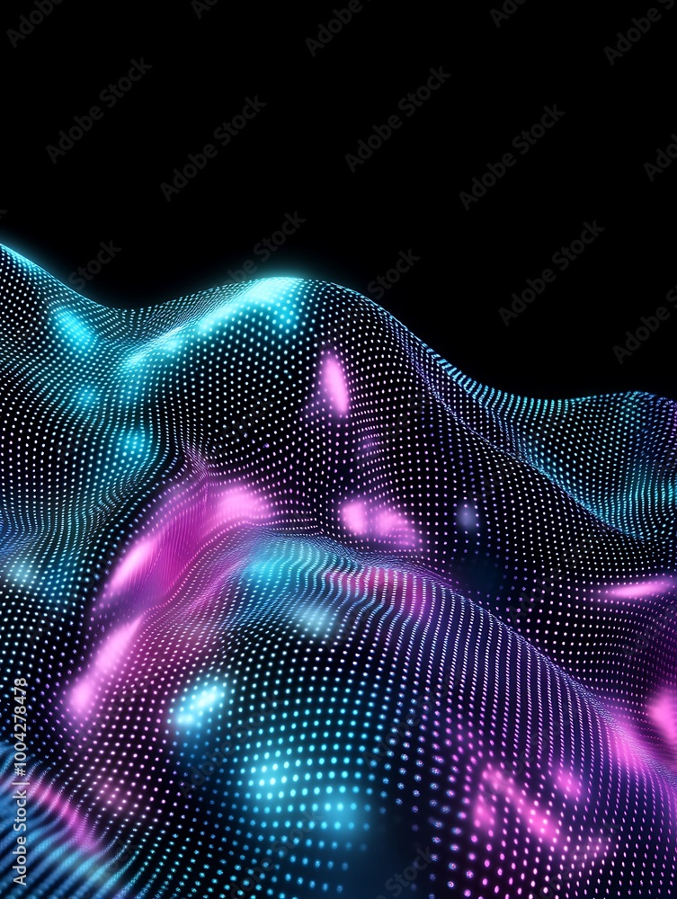 Poster abstract digital waves in vibrant blue and pink tones, creating a visually stunning and dynamic back