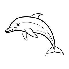 Fototapeta premium Dolphin icon in simple black and white line art
