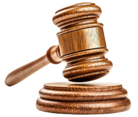 The Gavel of Justice: A wooden gavel, symbolizing authority and finality, rests upon its block, ready to deliver a decisive verdict.  