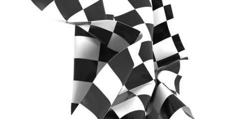  Image of motor racing black and white checkered finish flag waving