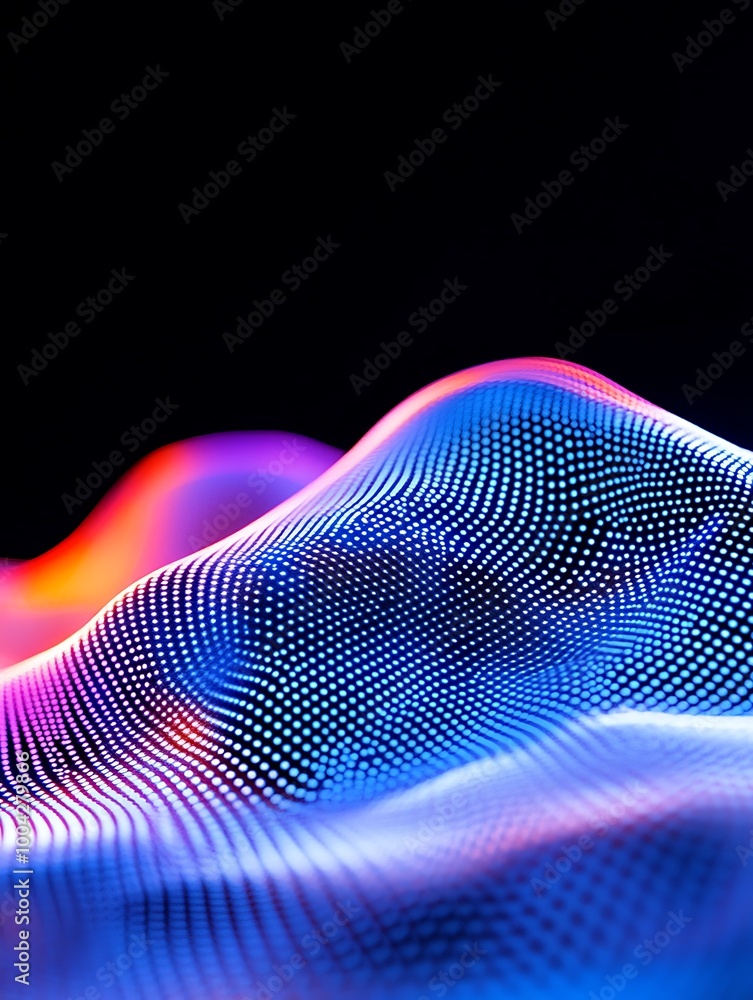 Poster abstract digital waves with vibrant colors on a dark background, creating a stunning visual effect. 