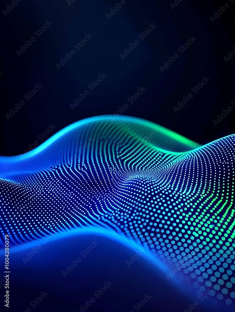 Poster abstract digital waves with vibrant neon colors on a dark background, creating a futuristic and dyna