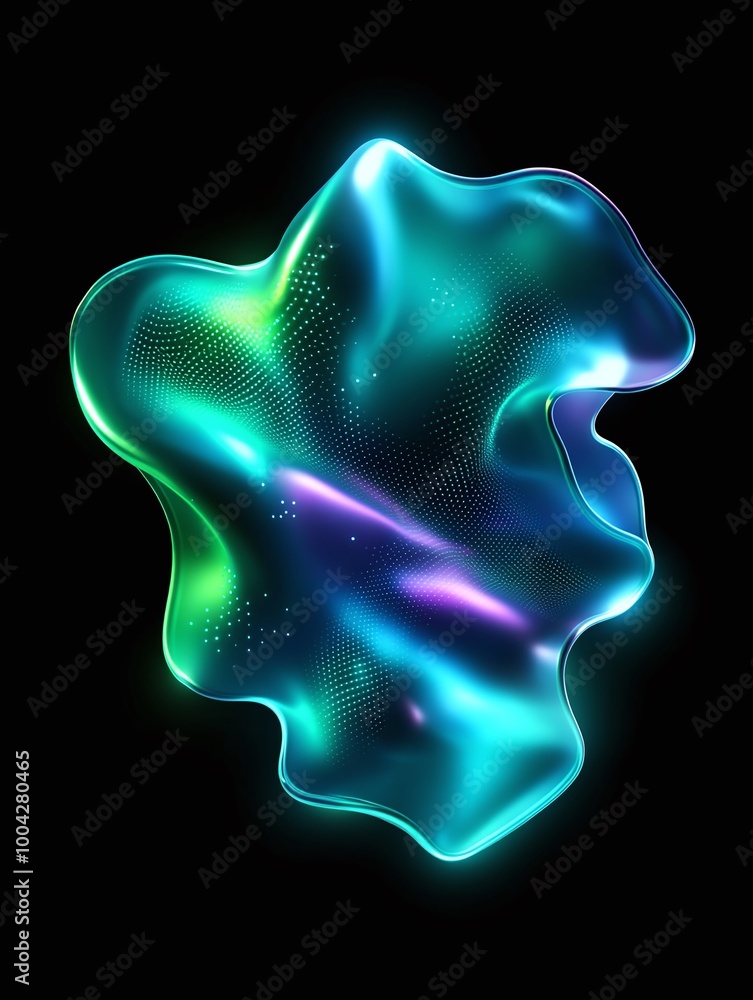 Poster abstract flowing form with vibrant colors on a dark background, ideal for graphic design and modern 