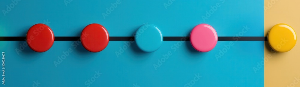 Poster a visually appealing arrangement of colorful circular objects against a vibrant background, showcasi