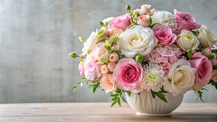 Pink and white floral arrangement in a medium shot