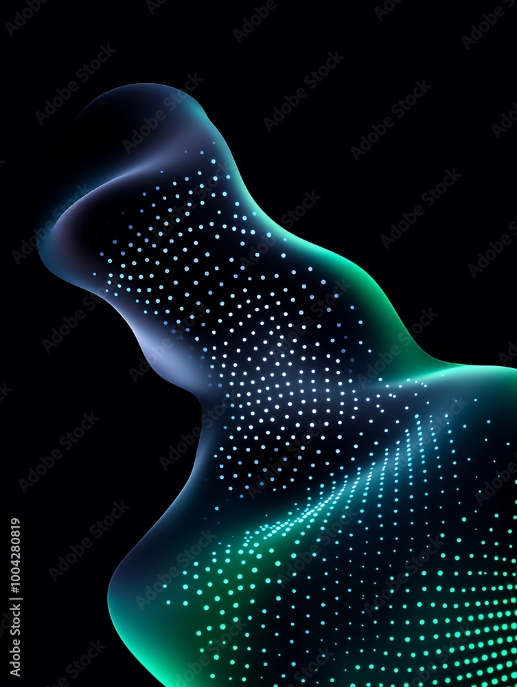 Aufkleber abstract flowing shapes with vibrant colors and pixelated patterns on a black background, perfect fo