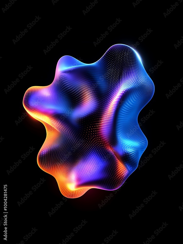 Poster abstract fluid shape in vibrant colors, glowing against a dark background for dynamic designs. a min