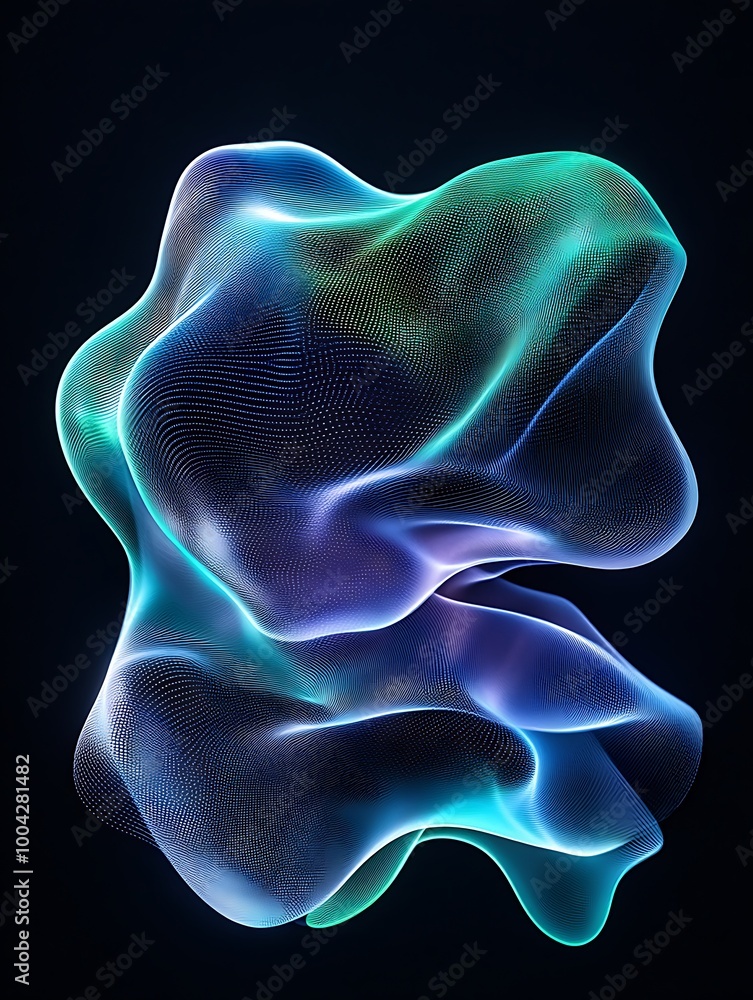 Poster abstract fluid shape in vibrant colors on a dark background, showcasing dynamic movement and modern 