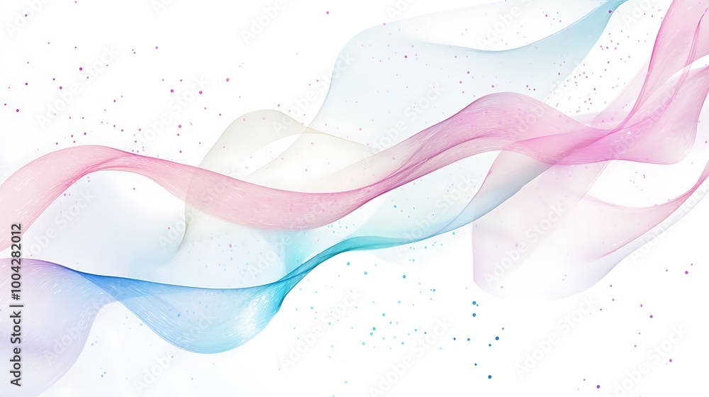 Poster abstract wavy background with colorful flowing lines and scattered dots.