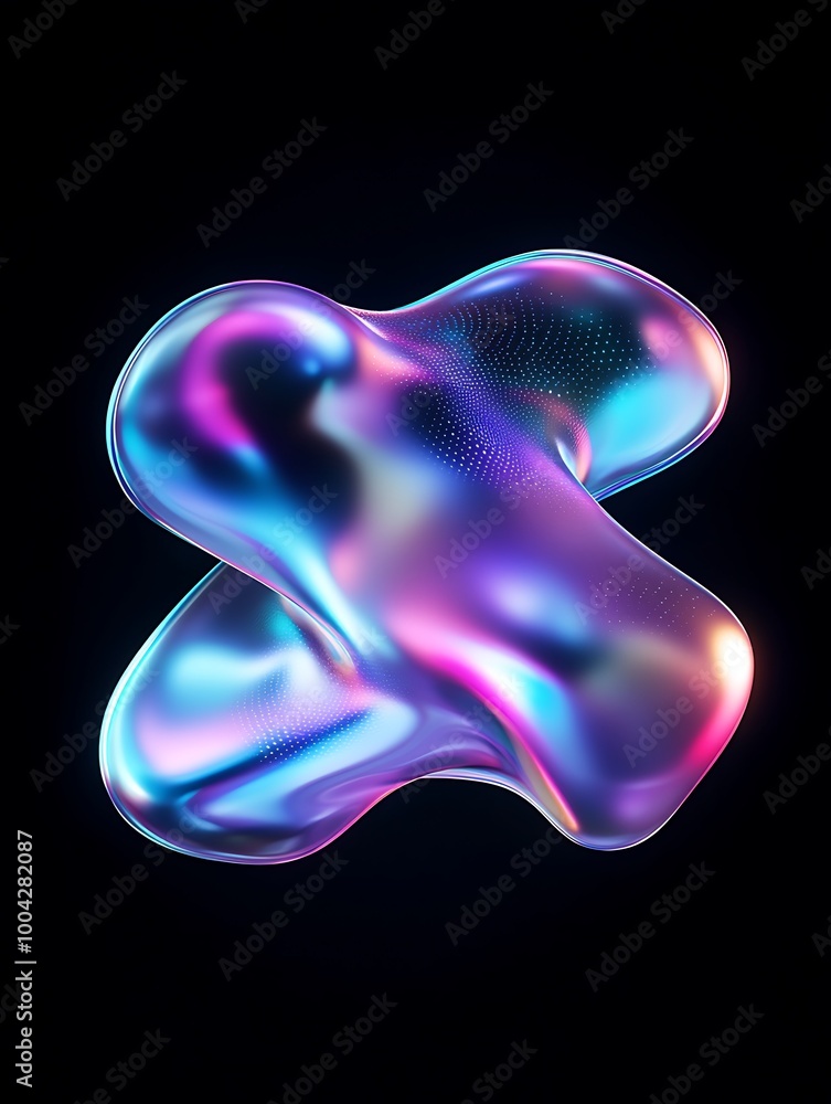 Poster abstract fluid shape with vibrant colors on a black background, showcasing modern design and digital