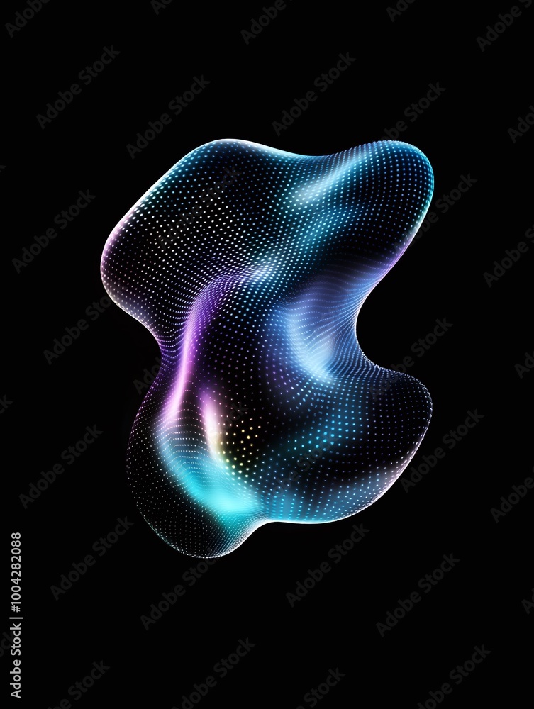 Poster abstract fluid shape with vibrant colors, surrounded by a dark background, suitable for creative pro