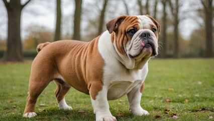 Fototapeta premium Red english bulldog in the park