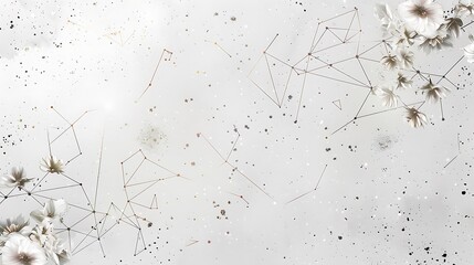 Abstract background with white flowers and a constellation-like pattern.