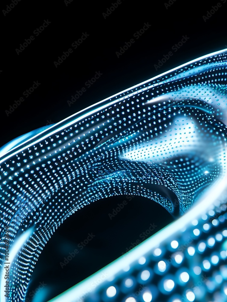 Poster abstract futuristic background with glowing blue dots creating a sense of depth and motion. a minima