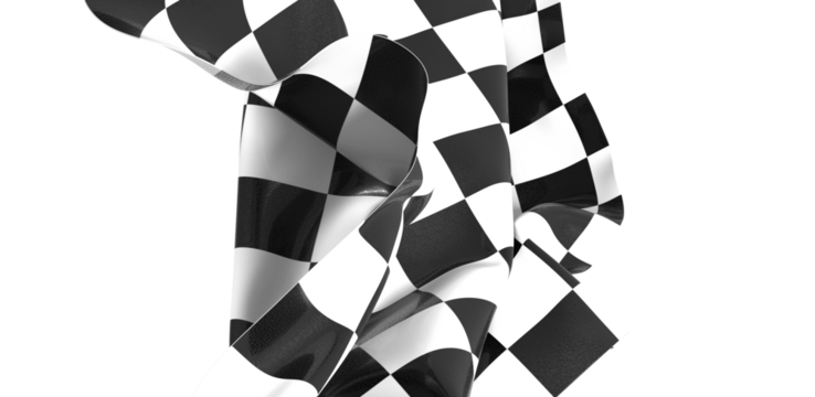  Image of motor racing black and white checkered finish flag waving