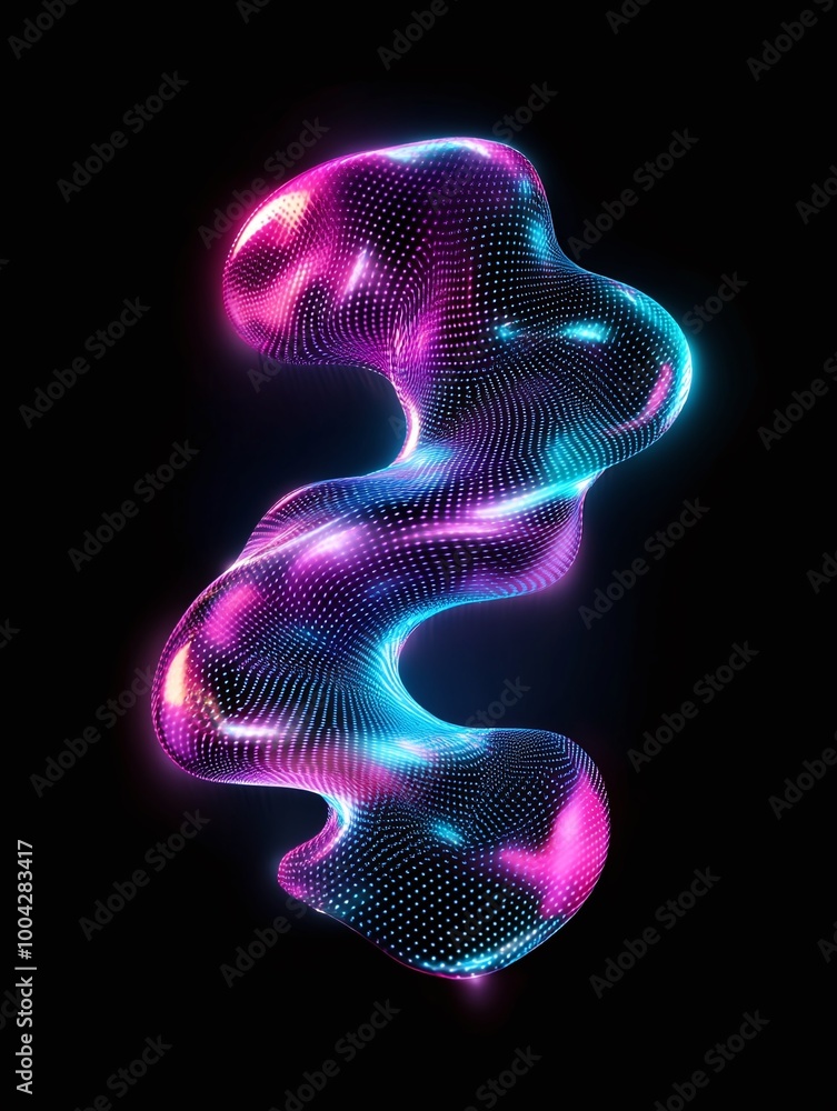 Poster abstract glowing mesh design with vibrant colors on a black background. a minimalist poster in metal