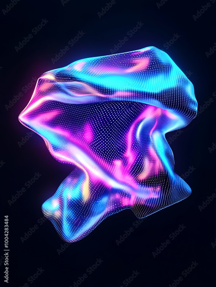 Poster abstract glowing mesh design with vibrant colors on a dark background. a minimalist poster in metall