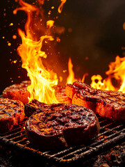 Grilled Steaks with Flames