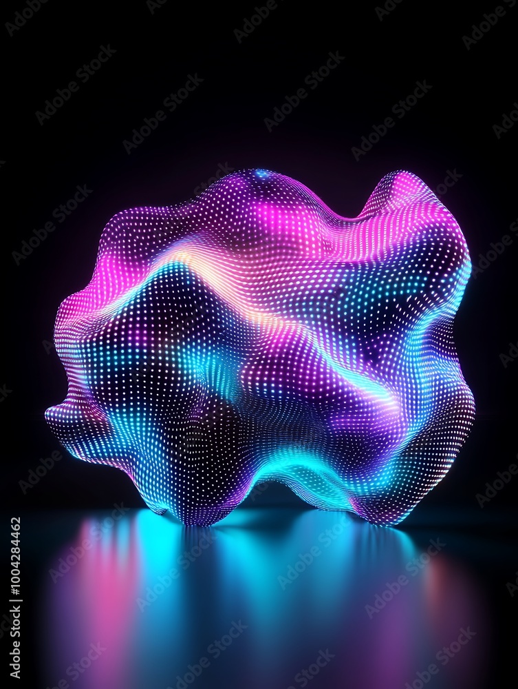 Poster abstract glowing shape with vibrant colors in a dark space, creating a mesmerizing visual effect. a 