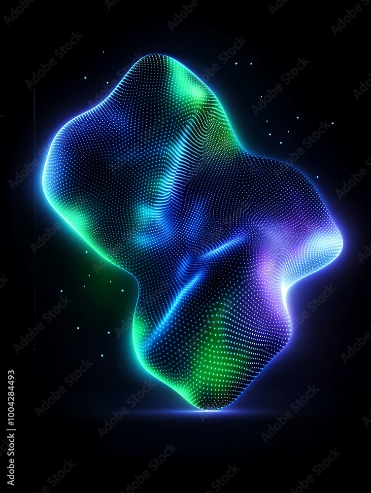 Poster abstract glowing shape with vibrant colors, set against a dark background, creating a stunning visua