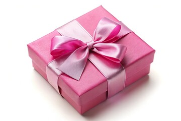 Obraz premium Pink gift box with bow isolated on white background high angle view