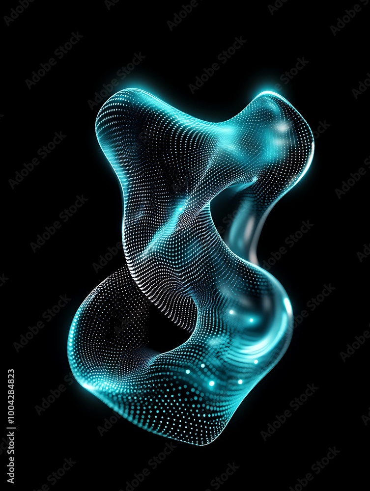 Poster abstract glowing shape with wave-like patterns against a black background. a minimalist poster in me